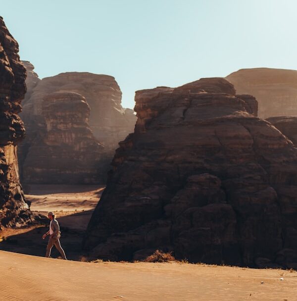 a person standing in the middle of a desert
